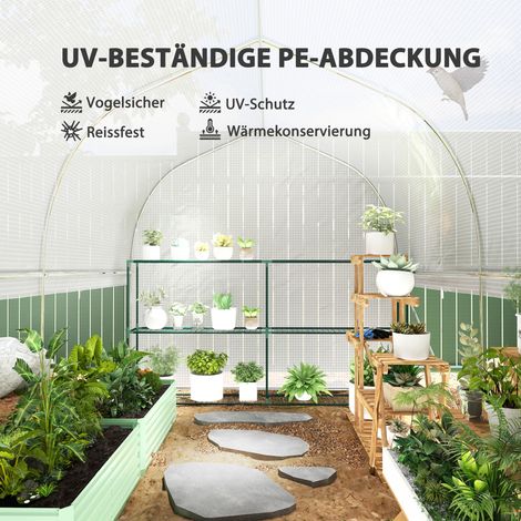3 x 2 x 2 m Tunnel de jardin avec parois latérales enroulables, bâche en plastique anti-UV et cadre en acier, Blanc (1/5)
