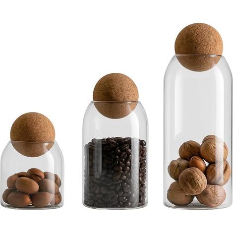 Tarros de vidrio para almacenamiento - Tapa de madera de bambú - 3 piezas - Tapa hermética - Transparentes - Tarros de almacenamiento (1/2)