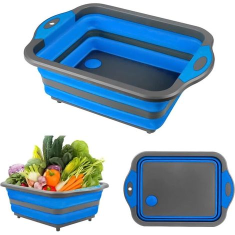Planches à découper, planche à découper pliable 4 en 1 avec bol à vaisselle, bol à vaisselle pliable multifonctionnel (bleu) (1/5)
