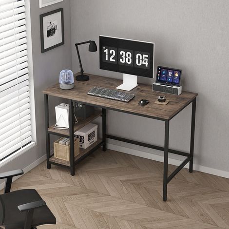 MCC direct Computer Desk with 2 Shelves on Left or Right for Office Home Study Writing 100cm DISTRESSED GREY (1/5)