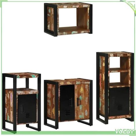 Ensemble de mobilier de salle de bain 4 pcs - FAF7291712428173 - Bois recyclé solide - Marron - Style industriel (1/5)