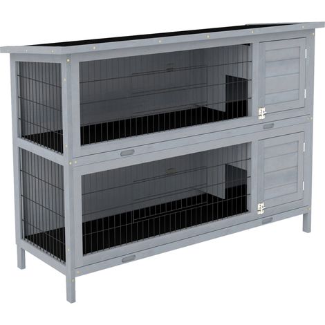PawHut Rabbit Hutch, Guinea Pig Hutch with No-Leak Trays & Divider, Grey (1/5)