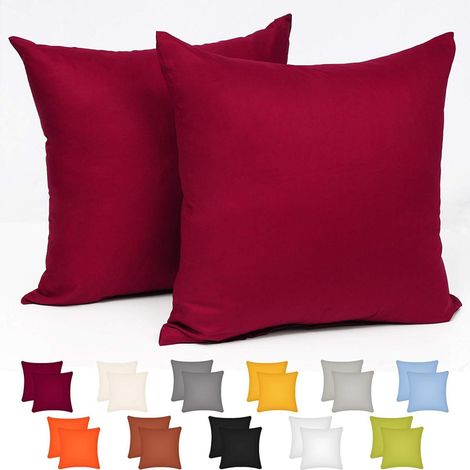 WOLTU 2er Set Kissenbezug Kissenhülle - Kissenbezüge 100% Baumwolle, Kopfkissenbezug mit Reissverschluss,Weicher Sofakissenbezug, Doppelpack Dekokissenbezug, 50x50 cm Bordeaux