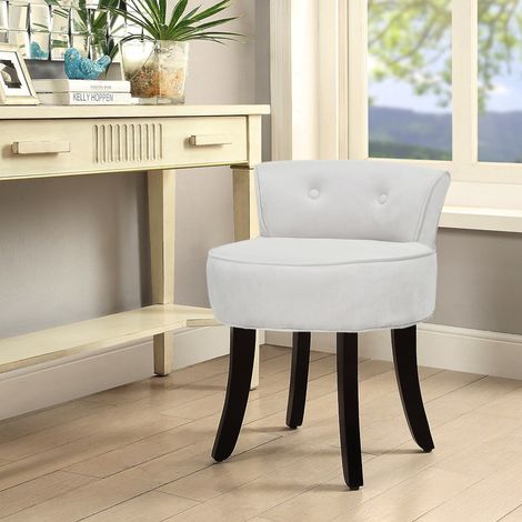 Velvet Vanity Stool Soft Seat Low Back with Black Wooden Legs, Grey