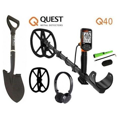 Quest Metal Detector 13Khz piastra 11x9 + Cuffie + Pointer Gold hunter + Pala - Q40-RAPTOR