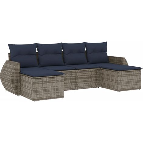 6-teiliges Gartensofa-Set mit Kissen, grau, Polyrattan vidaXL (1/5)