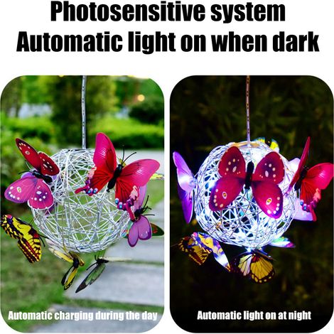 Lampe solaire suspendue papillon pour jardin avec papillons colorés, lanterne solaire LED en métal étanche IP65 (1/5)