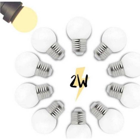 Lot de 10 Ampoules pour guirlande guinguette LED 2W plastique E27 blanc chaud G45 professionnelle
