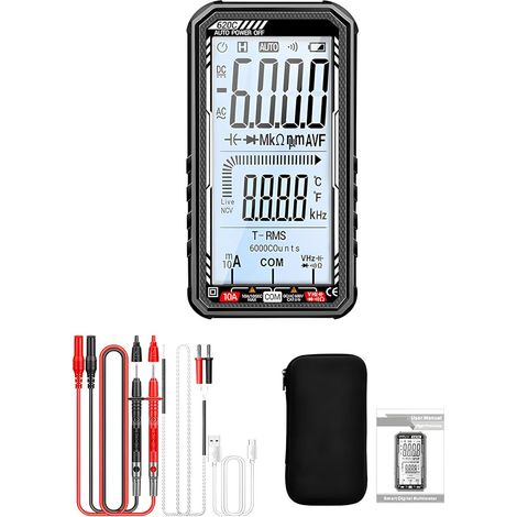 Testeur électrique flexible construit en USB pour créer un port de charge, grand écran LCD pour applications souterraines, multimètre numérique avec rechargeable par USB (1/5)