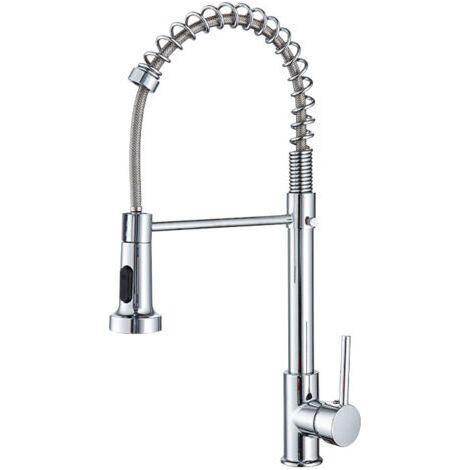 Robinet Cuisine, Mitigeur Cuisine Avec Douchette Pivotant à 360° d'Évier à Arc Élevé Pulvérisateur Escamotable 2 Modes, G1/2 (1/5)