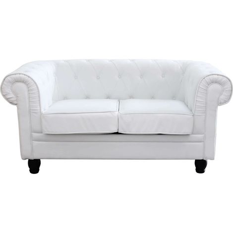 DIVANO A 2 POSTI STILE CHESTERFIELD IN ECOPELLE BIANCO (1/5)