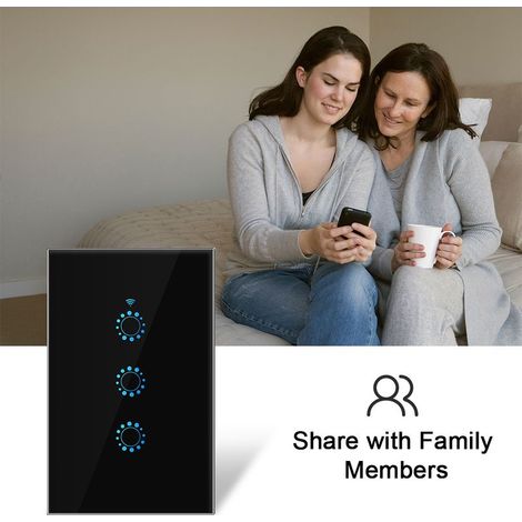 Interrupteur intelligent Wi-Fi avec commande vocale, télécommande et commandes tactiles. Compatible avec Alexa. Programmation, minuterie et compte à rebours. Nécessite un fil neutre. Aucun hub requis. (1/2)