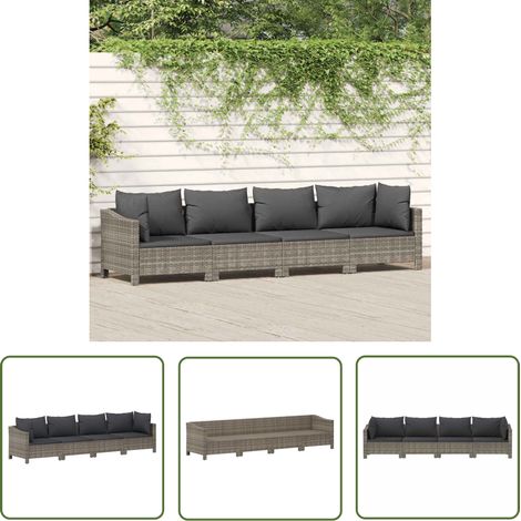 The Living Store Salon de jardin 4 pcs avec coussins Gris Résine tressée - Salon De Jardin - Meuble De Jardin - Ensemble De Salon De Jardin - Résine Tressée - Mobilier Extérieur (1/5)