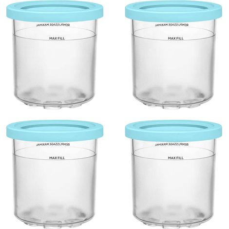 4Pièces de rechange pour pots de crème glacée individuels, adaptées pourNinjamachine à glace avec couvercle bleu