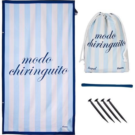 Fisura – Telo mare grande in microfibra, leggero, ad asciugatura rapida, anti sabbia. Perfetto per piscina, spiaggia, campeggio o picnic. (Modo chiringuito, blu) (1/5)