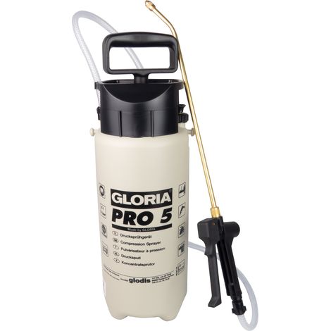 Gloria – Pulvérisateur à pression spécial Pro 5l – Cuve plastique – Joints FKM résistants – Lance en laiton pour jet plat – Pour produits chimiques (1/6)