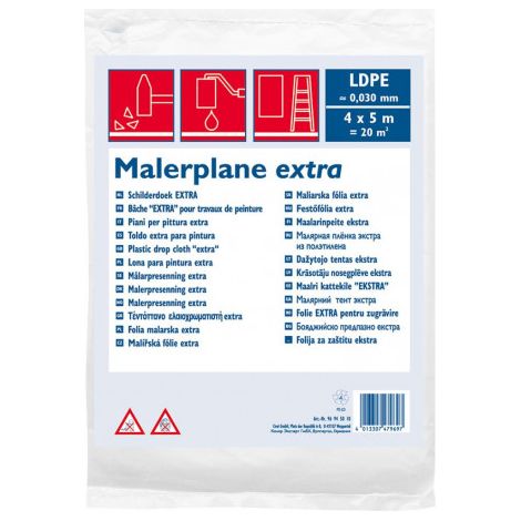 Bache travaux peinture LDPE reg. 30 my 4 x 12.5 m translucide (1/2)