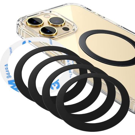 Plaque Métallique - Lot de 6 - Acier Noir 0,5mm - Adhésif Fort - Support Téléphone Voiture Magnétique - Diamètre 55mm (1/5)