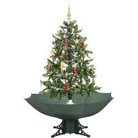 Arbre de Noël neigeux avec base de parapluie Vert 140 cm, Décoration de Noël (1/5)