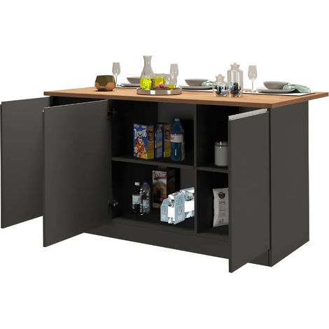 Isola Cucina 3 Ante Antracite Rovere 155x90x90 cm Legno Nobilitato