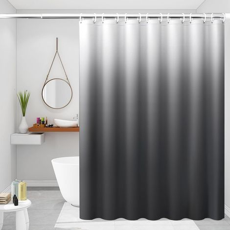 Cortina de ducha de PEVA gris degradado, 180 x 200 cm, impermeable, lavable, con 12 anillas blancas.