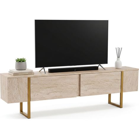 Dmora - Mobile porta TV Lilith, Credenza da soggiorno, Armadio basso per TV, Base parete attrezzata, 180x30 h50 cm, Beige e Oro