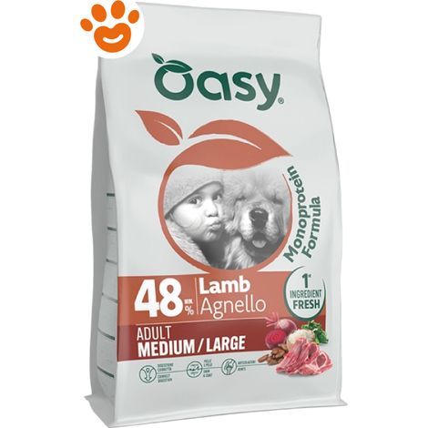 Oasy Dog Monoprotein Formula Adult Medium/Large con Agnello - Sacco 10 Kg -
