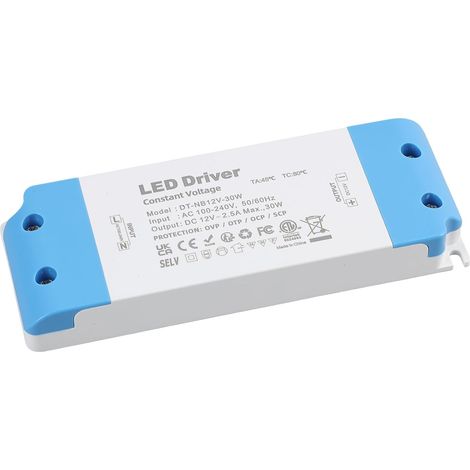 Transformateur LED 12V 30W, Transformateur LED Panel Light Driver, Convertisseur 230V vers 12V DC, LED Driver Compact IP44 pour Spots LED G4 GU5.3 MR11, Alimentation Stable Sans Scintillement (1/5)