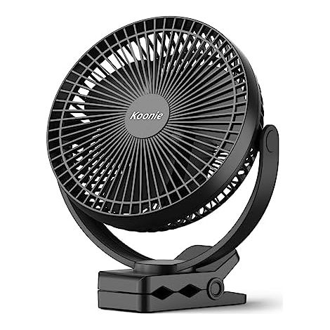 Koonie 10000 mAh Clip Ventilator, 20cm Tragbarer USB Ventilator Grow mit Akku, 4 Geschwindigkeiten & 360° Drehung, Leise Wandventilator,Tischventilator für Zuhause, Büro, Kinderwagen, Camping,Growzelt (1/5)