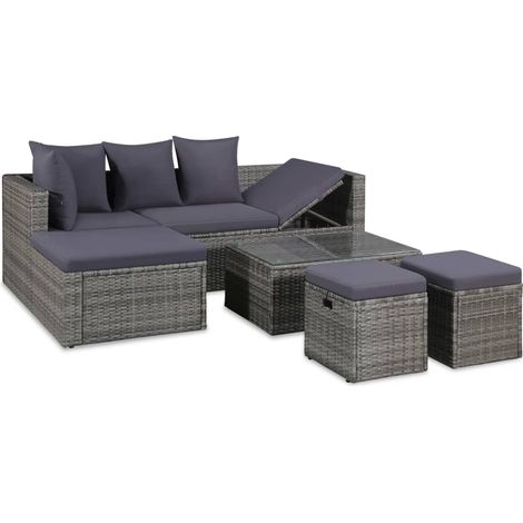 Set de muebles de jardín 4 piezas y cojines ratán PE gris vidaXL (1/5)