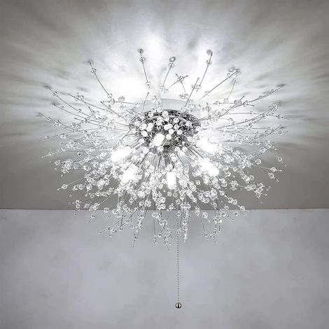 Lustre moderne cristal 6 feux G9 avec cordon, plafonnier design feu d'artifice pour salon, chambre, salle à manger, cuisine, couloir (1/4)