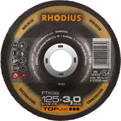 Disques à tronçonner Acier/Inox 125 x 3.0 x 22,23 mm PRO-LINE - RHODIUS FTK38 (1/2)