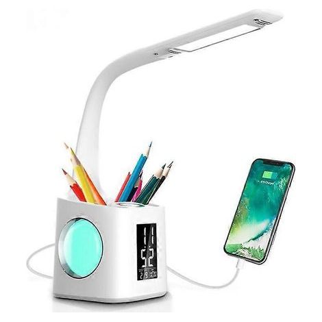 LED Desk Lamp with Clock, Color Changing Nightlight, Study Lamp Pen Holder, Desk Light USB Charger, Table Light for Home, (1/4)