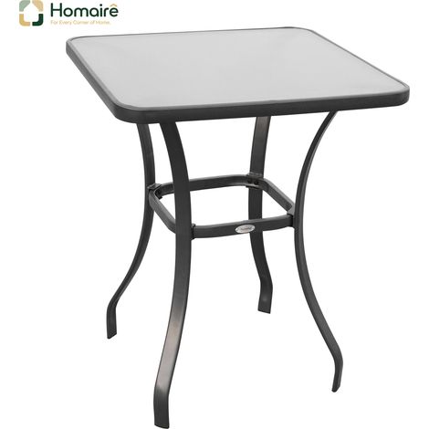 HOMAIRE Gartentisch carré en verre weatherproof noir pour balcon, terrasse et mobilier de jardin