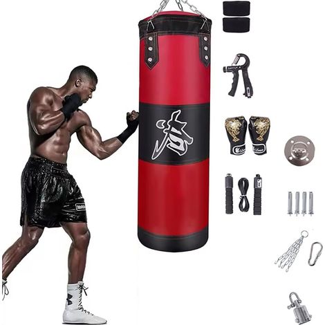 Sac De Frappe,Sac De Frappe Adulte,Sac De Boxe,15PCS Suspension Boxe Punching Bag avec Gants,Bandages,chaîne,Rotation à 360°,pour Le Muay Thai et Les Combats (1/5)