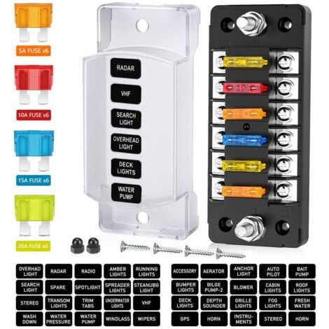 6-fach Sicherungsblock mit Minuspol, 12-V-Flachsicherungshalter, wasserdichter Abdeckung, Sicherungspanel für Pkw, Lkw, Wohnmobile, Transporter (1/5)