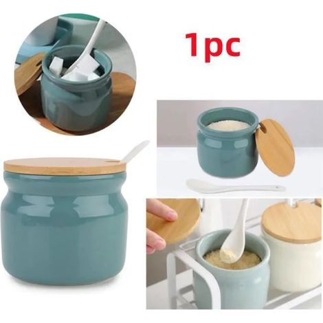 Pot pices - MARQUE - Cramique - Couleur vert fonc - 8x8 cm - Avec couvercle et cuillre POT A EPICES (1/4)