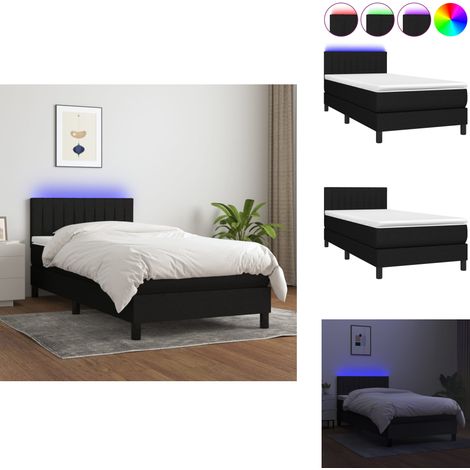 Sommier à lattes de lit avec matelas et LED Noir 90x200cm Tissu - Sommier Tapissier - Lit Avec Led - Matelas À Ressorts Ensachés - Tête De Lit Ajustable - Éclairage LED (1/5)