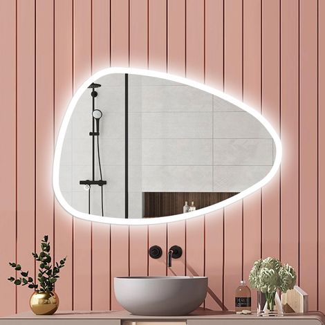 Aica Miroir de salle de bain Asymétrique 100x80cm LED Teardrop Tricolore + Dimmable + Anti-buée + Mémoire