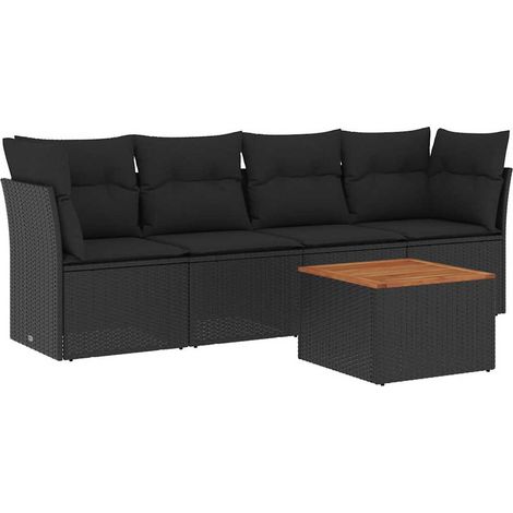 vidaXL Salon de jardin 5 pcs avec coussins noir résine tressée (1/5)