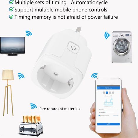 Mini-WLAN-Smart-Steckdose mit Timer und Sprachsteuerung, kompatibel mit Alexa und Google Home (EU 100-240 V). (1/5)