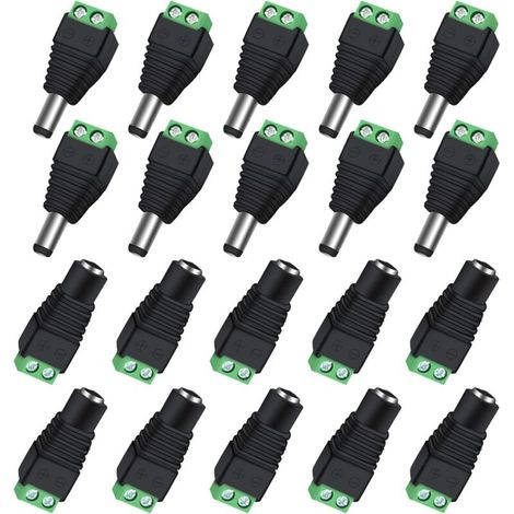 CSPARKV Lot de 10 Paires de connecteurs d'alimentation BNC/DC mâles et Femelles 2,1 x 5,5 mm pour caméra de vidéosurveillance/Bande LED
