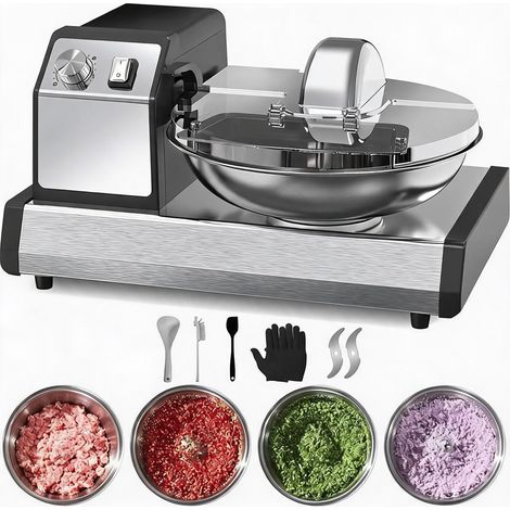Robot de cuisine, hachoir à viande électrique 250 W 1500 tr/min, bol en acier inoxydable 5,7 L avec minuteur 0-15 min, mélangeur de légumes et pétrin pour cuisine commerciale (1/5)