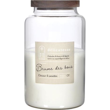 Bougie parfumée avec couvercle en acacia (H24 cm) senteur brume des bois (1/2)