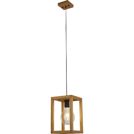 Sospensione Industrial Square Legno Marrone Policarbonato Nero 1 Luce E27 (1/5)