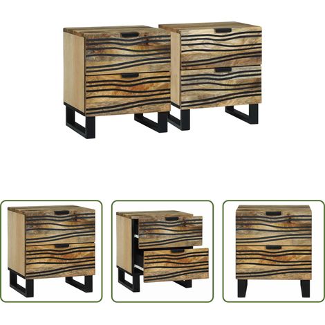 vidaXL Akazienholz Nachttisch -  Nachttisch 2 pcs Braun 40 x 33 x 46 cm Massivholz Akazie (1/5)