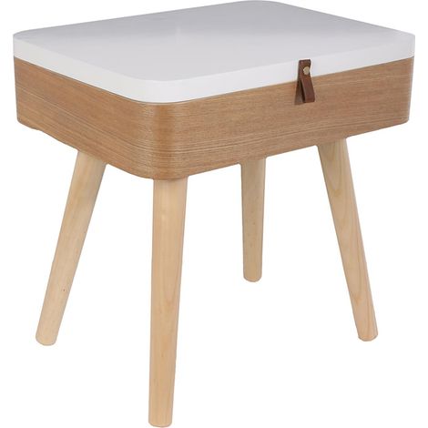 The Home Deco Factory – Table de chevet vintage en bois – Rectangulaire – Blanc et marron – 2 tiroirs – Design inspiré des valises d'antan (1/10)