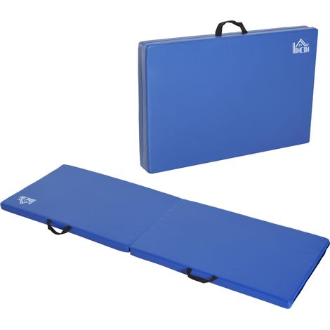 HOMCOM Tapis de gymnastique yoga pilates fitness pliable portable grand confort 180L x 60l x 5H cm revêtement synthétique bleu (1/5)