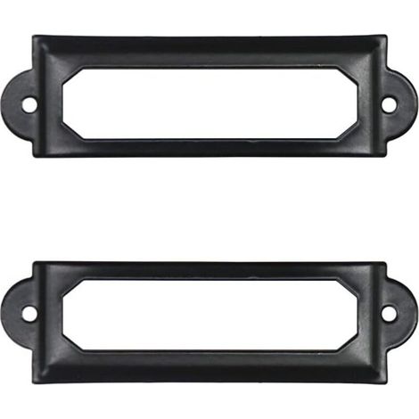 Lot de 50 porte-étiquettes en métal noir pour bureau, bibliothèque, tiroir, armoire, carte, porte-étiquette, cadre en métal 60 mm x 17 mm (1/4)