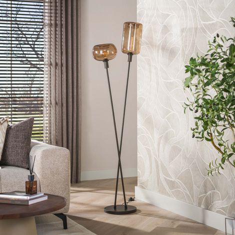 Lampadaire 2 lampes 50x30x174 cm en verre brun et métal bronze - NOEZI (1/5)